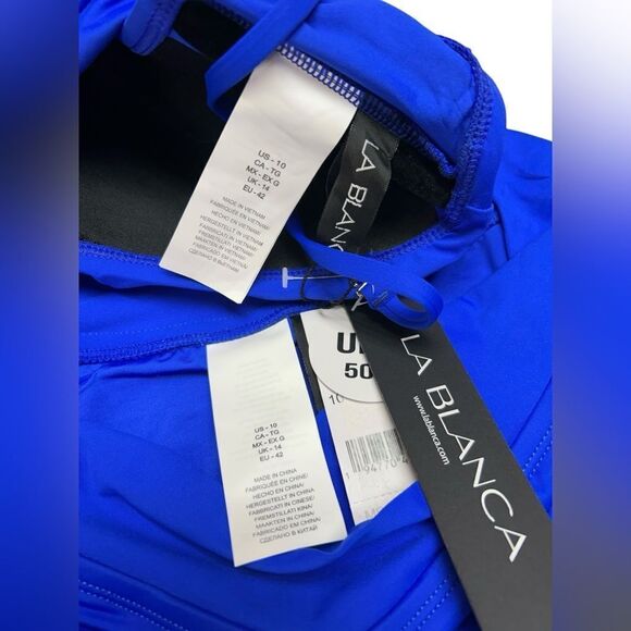 La Blanca Island Goddess Ruffle Bandeau Swimsuit- Sapphire Size 10 NWT - Picture 11 of 13